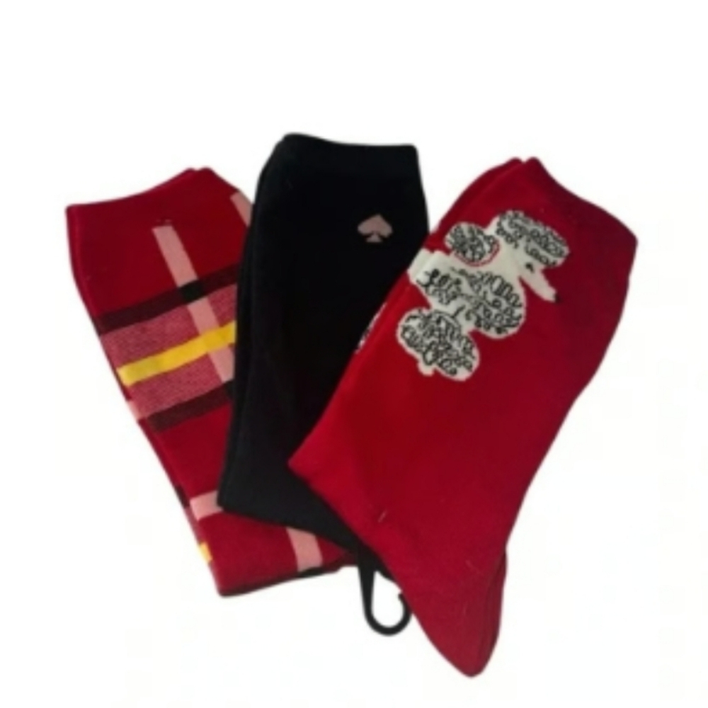 KATE SPADE NIP Three Pair of Crew Socks Poodle Plaid and Spade One Size